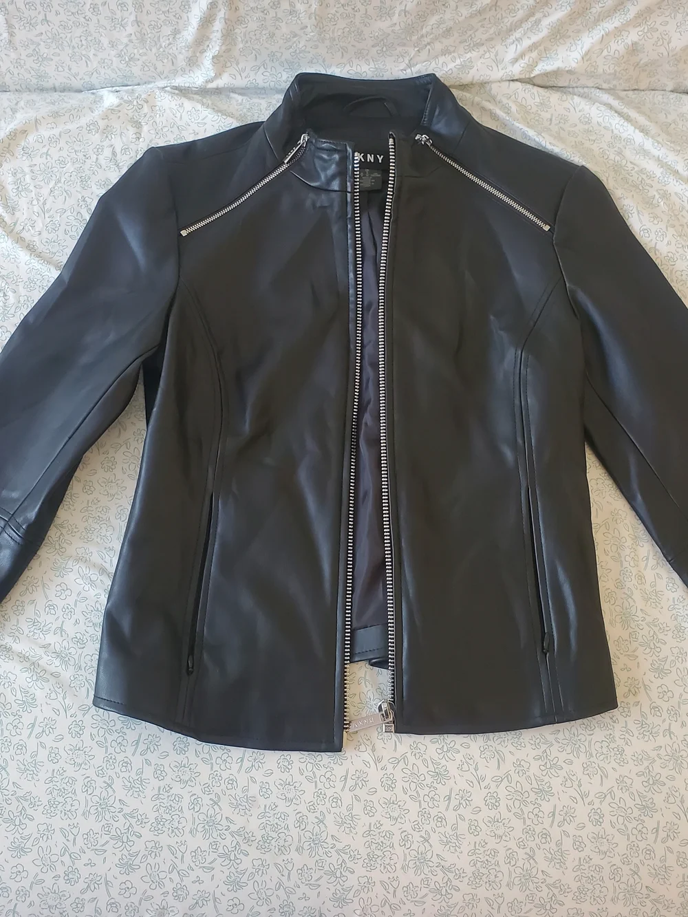 DKNY Black Faux Leather Zip-Front Jacket